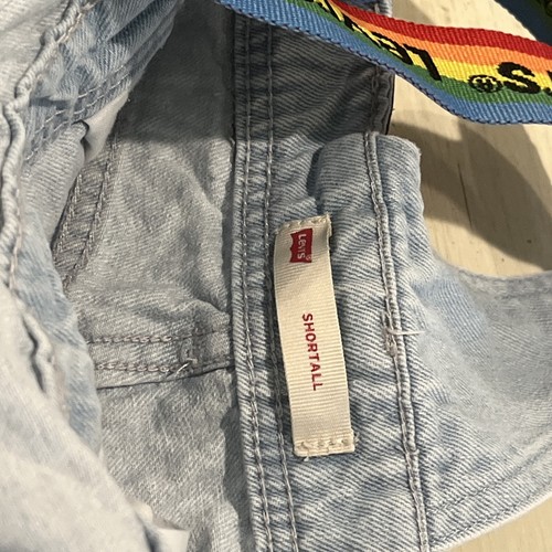 LEVIS SHORTALL GIRLS 6X OVERALL JEANS DENIM SHORTS RAINBOW STRAPS RED TAB - Picture 10 of 16