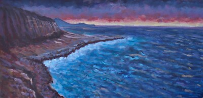 ShawNshawN Original painting - seacape ocean sea sunset blue orange cliff art