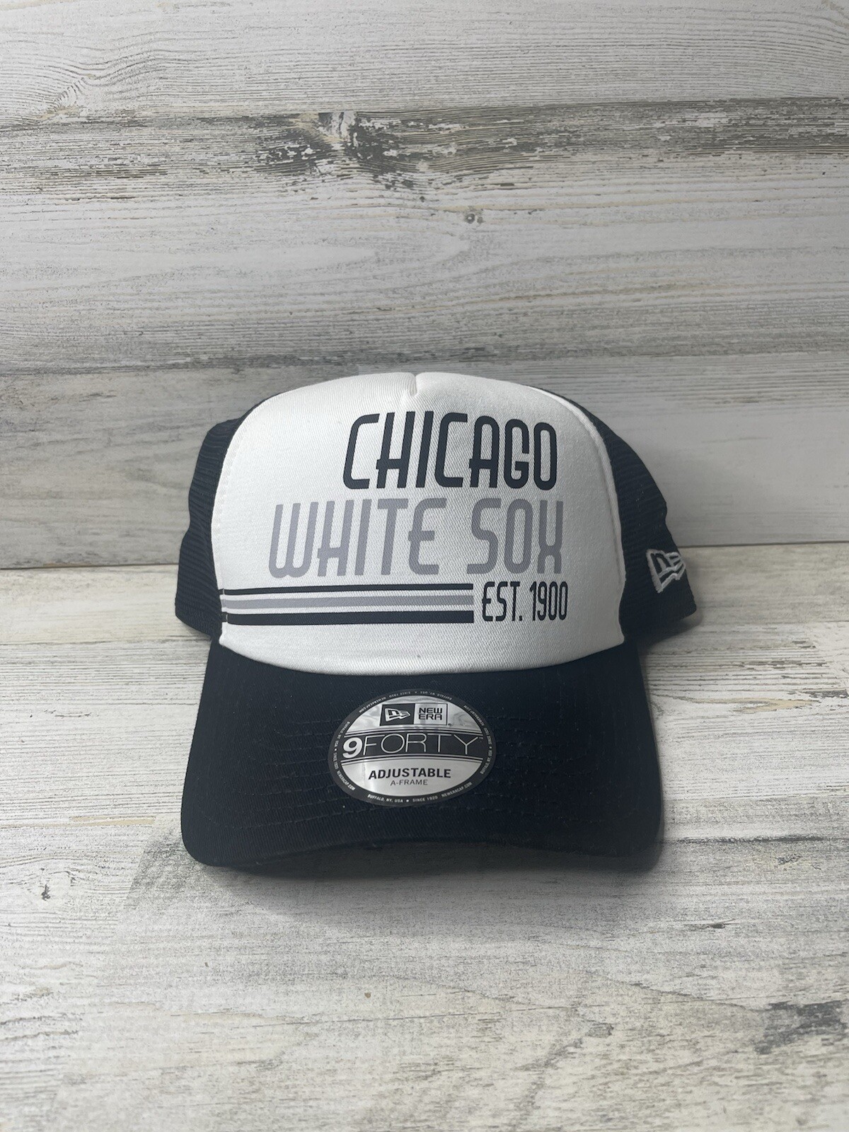 New Era MLB 9FORTY Chicago White Sox Adjustable Trucker Hat Black White OSFM New
