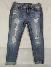 Miss Me Jeans Women's 26 Boyfriend Ankle Distressed Cuffed Denim Blue 100 Cotto