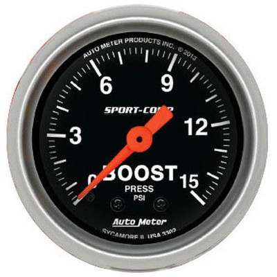 Auto Meter Sport-Comp 0-15 Psi Mechanical Boost Pressure Gauge 2 1/16'' (52mm)
