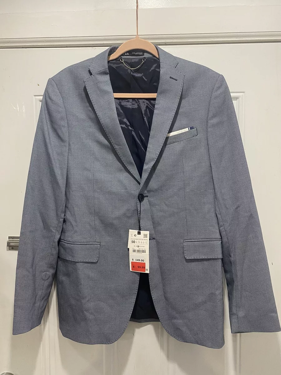 Zara Man Blazer Knit Size 40R New Blue Cool Comfort