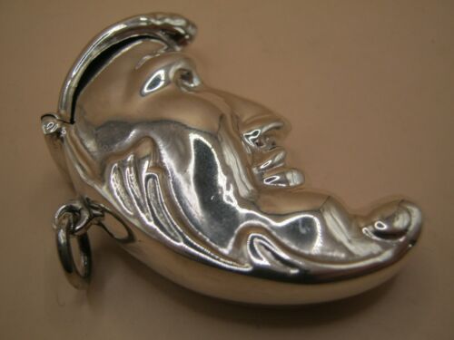 English Hallmarked Sterling Silver Man In The Moon Vesta Case Box Locket - Picture 5 of 9