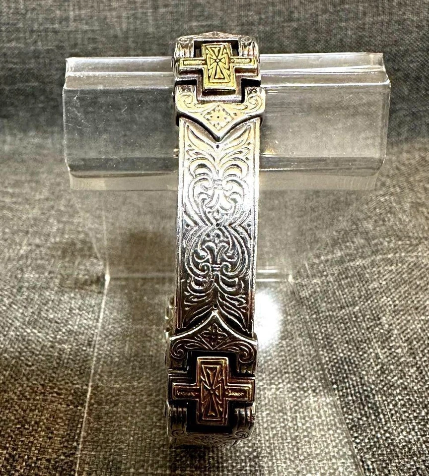 Konstantino Mens Hinged Cuff Wide Bracelet Sterling Silver 18K Gold Handmade - Image 2 of 4