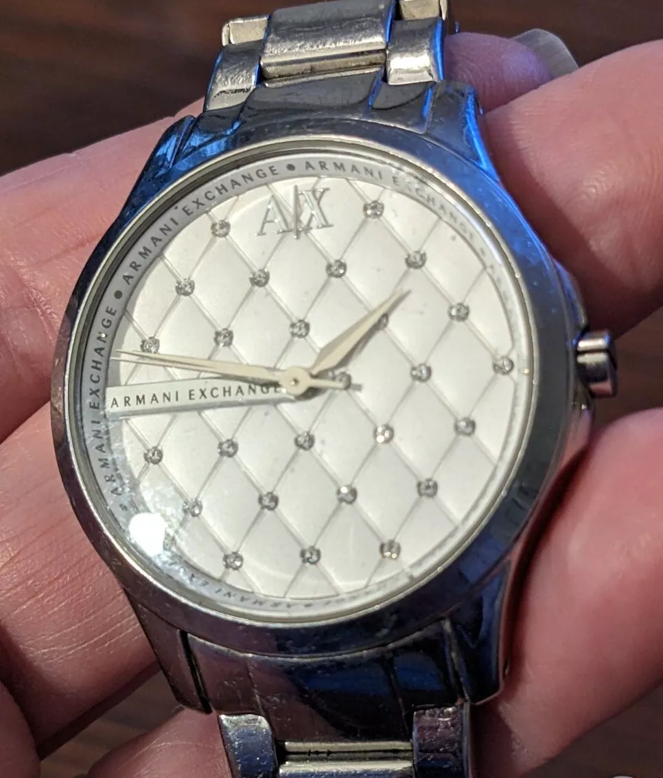 Vintage Armani Exchange AX5208 White Bling Dial Quartz SS Wrist