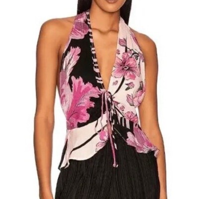Free People Tank Top XS Hot Tropics Halter Neck