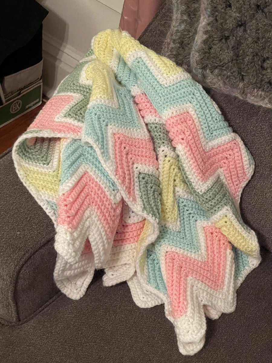 NEW Baby Blanket Pink Green White Light.blue Yellow Hand Crocheted