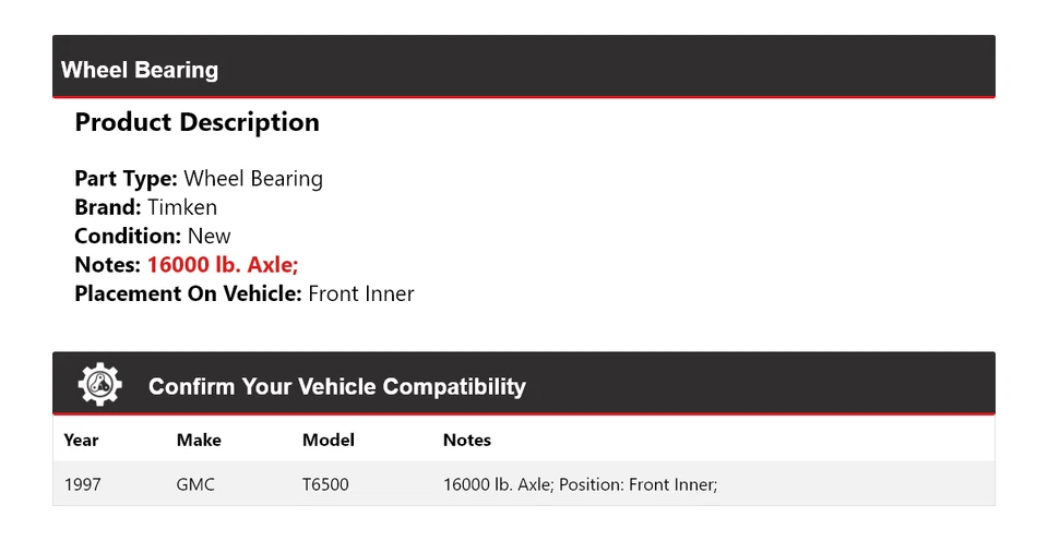 For 1997 GMC T6500 Wheel Bearing Front Inner Timken - Image 2 of 4