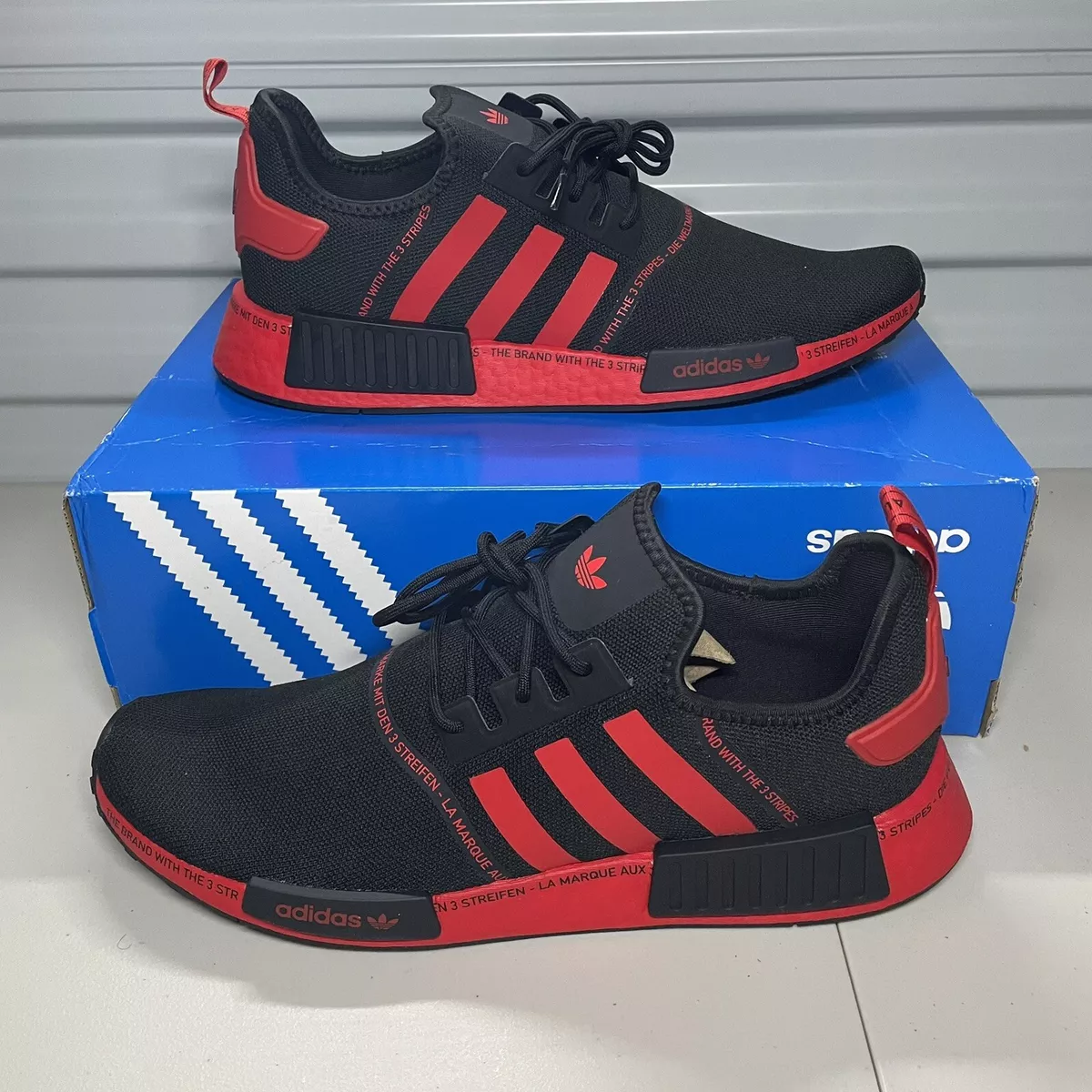 NMD R1 Black Red Size 14 HP2971 Men's Shoes | eBay