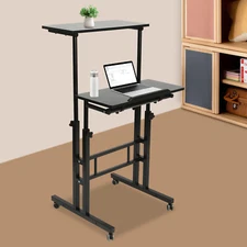 Mobile Stand up Desk Adjustable Standing Desk w/ Wheels Home Office Workstation