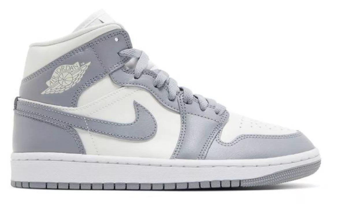 Nike Air Jordan 1 Mid Stealth Sail Grey White BQ Women&