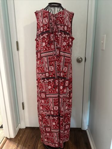 christopher banks XL sleeveless maxi summer dress red bandanna pattern