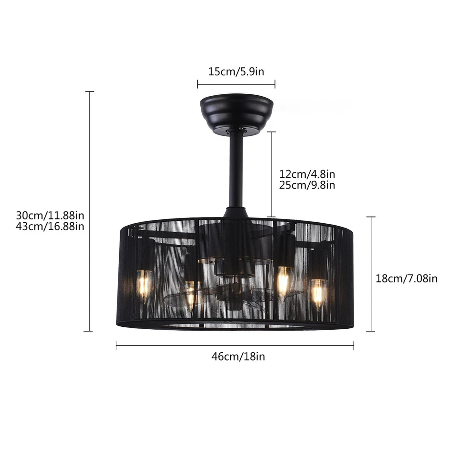 18in Rustic Ceiling Fan with Light and Remote LED Farmhouse Cage Chandelier Lamp - Image 2 of 4