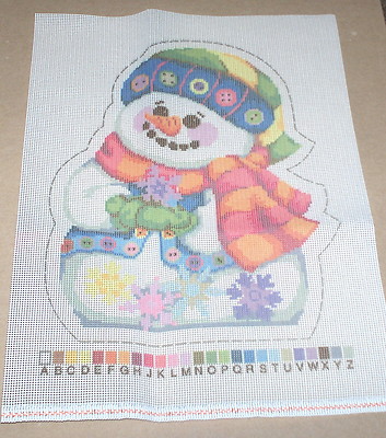 Happy & Colorful Snowman w/ Buttons & Snowflakes Needlepoint Canvas