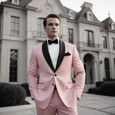 Men's Tuxedo jacket 2 Piece Suit Peak Lapek Slim fit Light Pink Wedding Suit