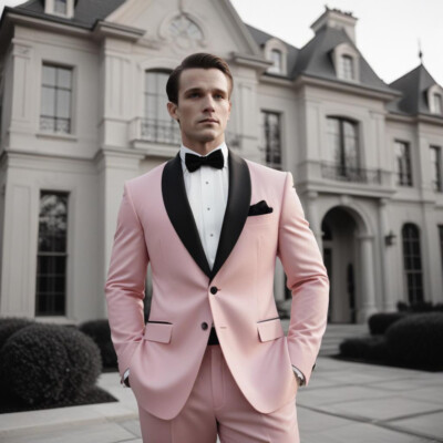 Men's Tuxedo jacket Piece Suit Peak Lapek Slim fit Light Pink