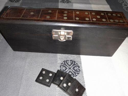 Cassetta vintage legno con set domino (50 tessere e dado) - Zdjęcie 1 z 7