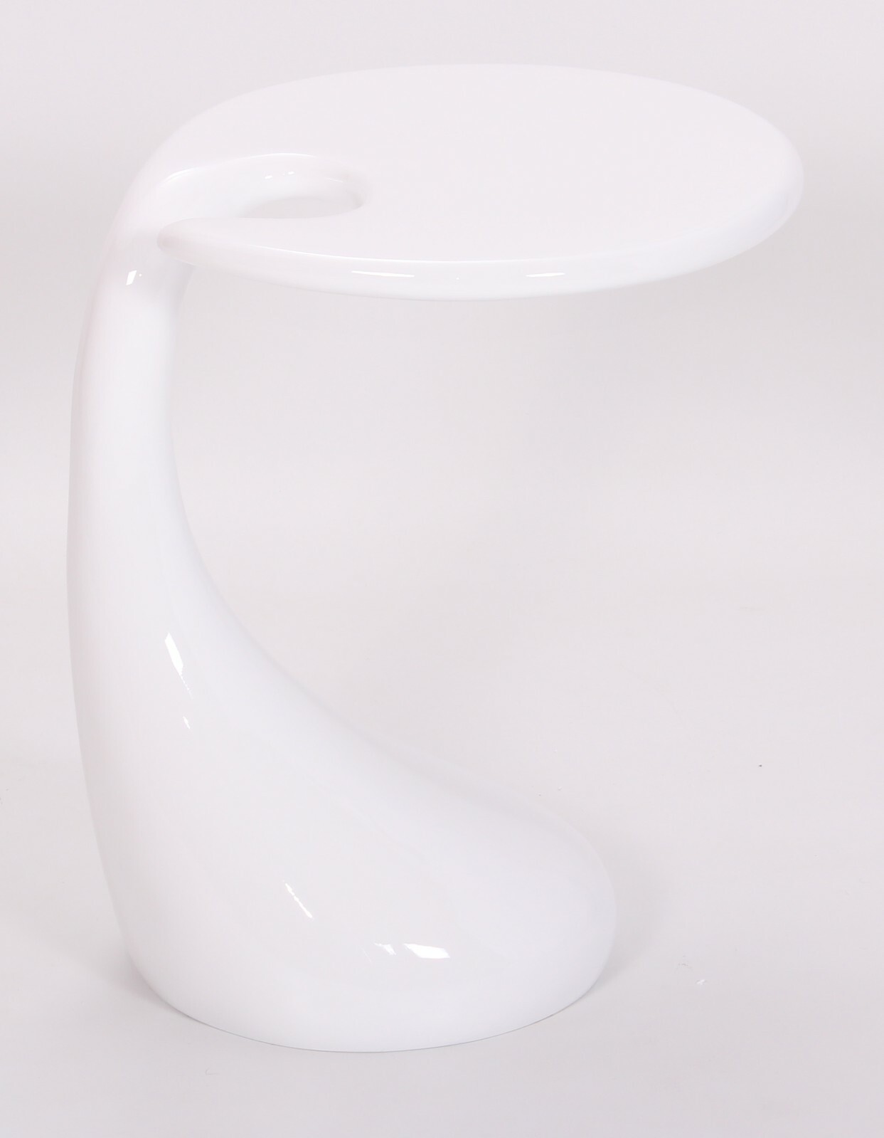 White Display Stand Lamp Side End Table Round Top Fibre Glass Gloss Assembled