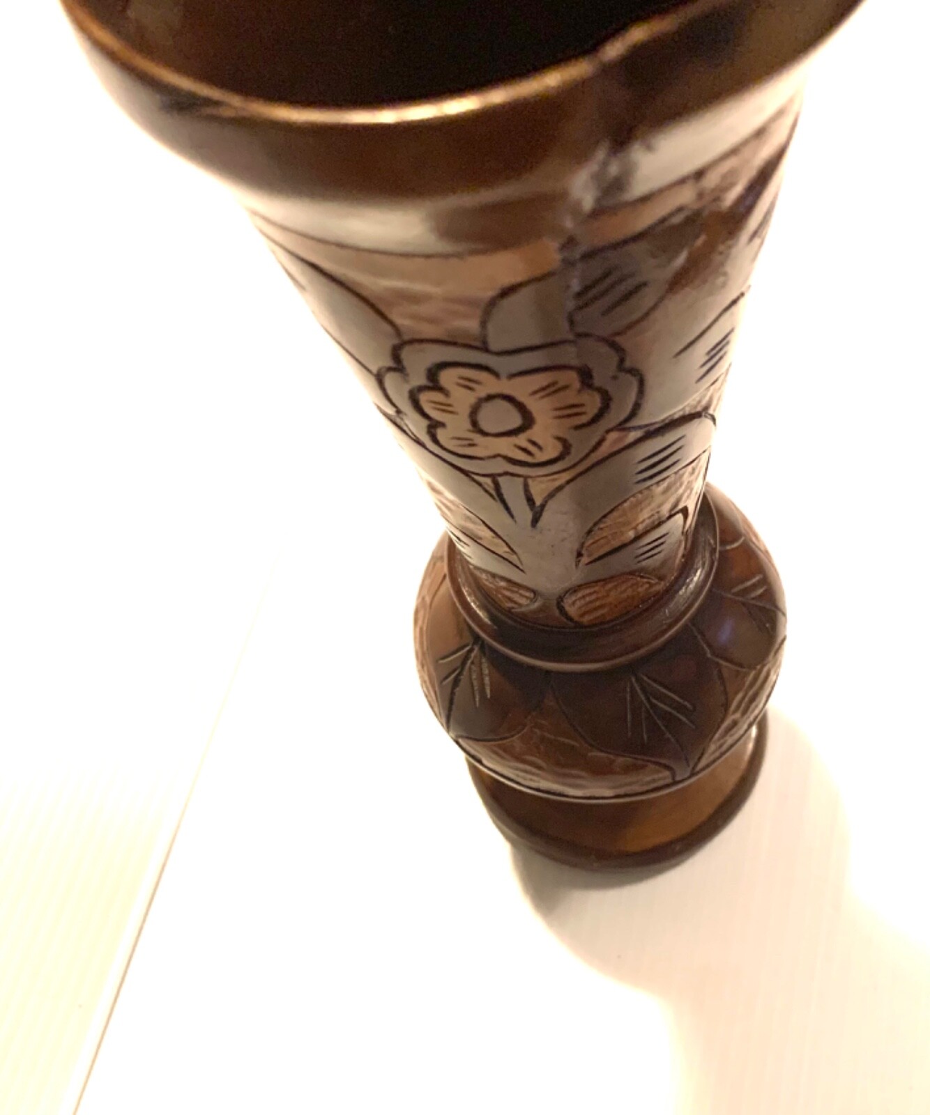 Vintage Wooden Bud Vase Hand Carved Floral Flower Natural Crafted Wood