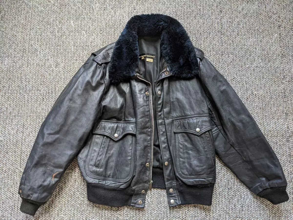 1960s vintage HARLEY DAVIDSON police jacket L black leather MOUTON