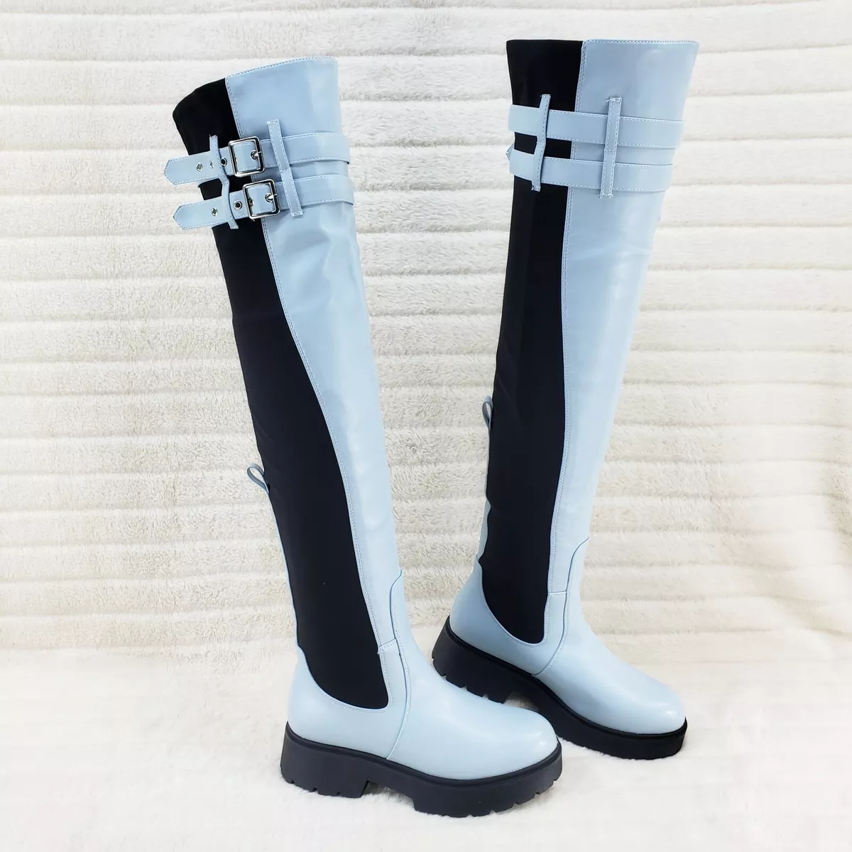 Baby blue knee high cheap boots
