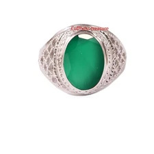 Natural Green Onyx  Gemstone with 925 Sterling Silver Ring For Men's #7899