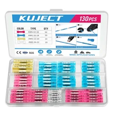 130PCS Heat Shrink Butt Connectors, 4 Sizes Insulated Waterproof Wire Connector 