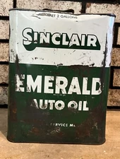 Sinclair Emerald Auto Oil Two 2 Gallon Can No-Dino Used Vintage Empty Beat-Up
