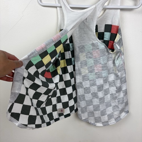 Stussy Shirt Women XS White Checkerboard Swing Racerback Tank Top Cotton Dices - Picture 4 of 6