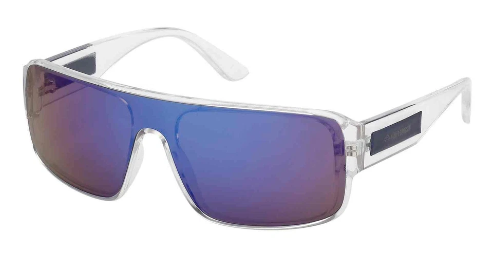 Harley-Davidson Men's Fashion Shield Sunglasses, Clear Frame/Blue Mirror Lens