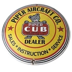 Vintage Piper Cub Aircraft Sign - Aviation Hangar Gas Airplane Porcelain Sign
