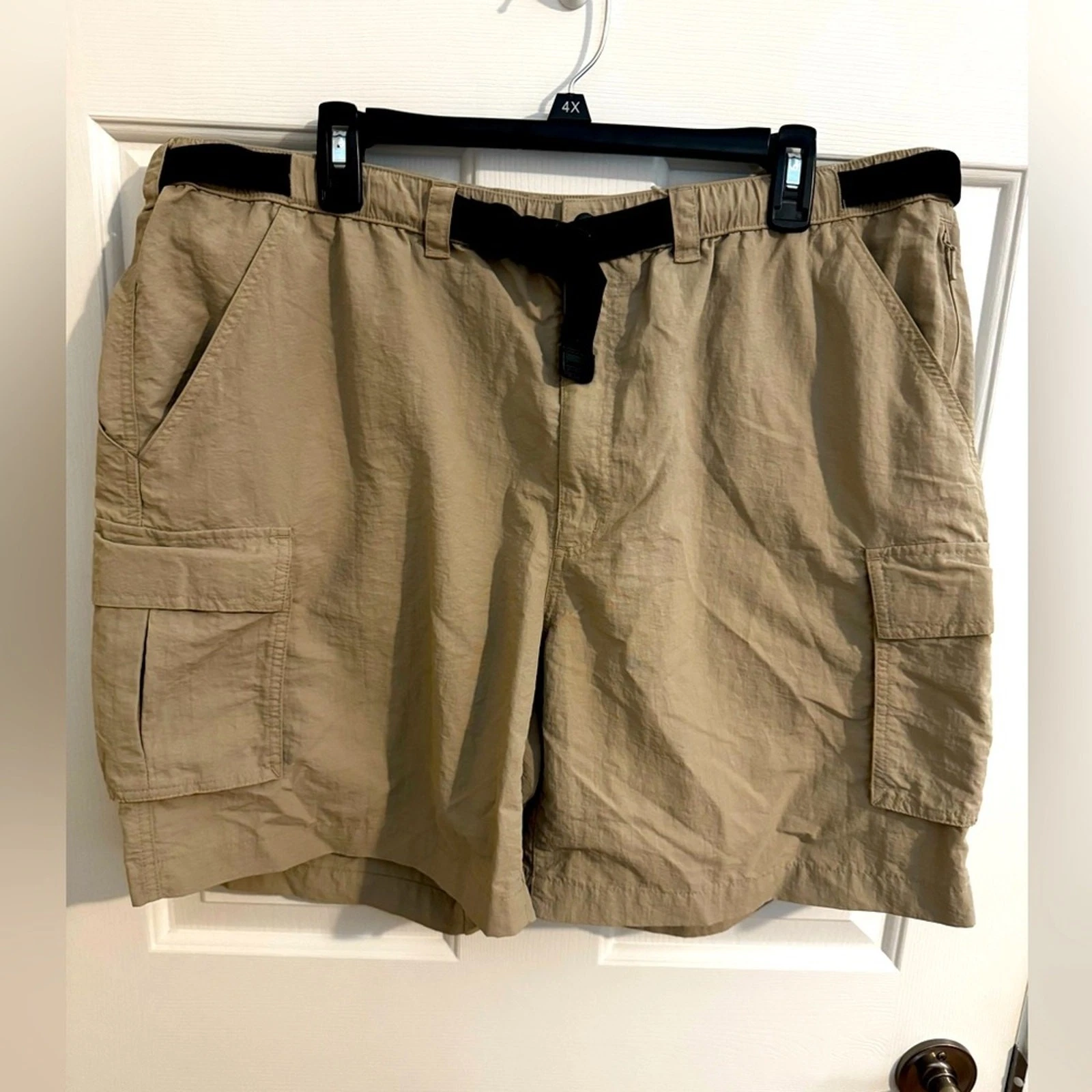 Lands' End Mens Nylon Tan Cargo Belted Hiking Fishing Shorts Size XL 40-42