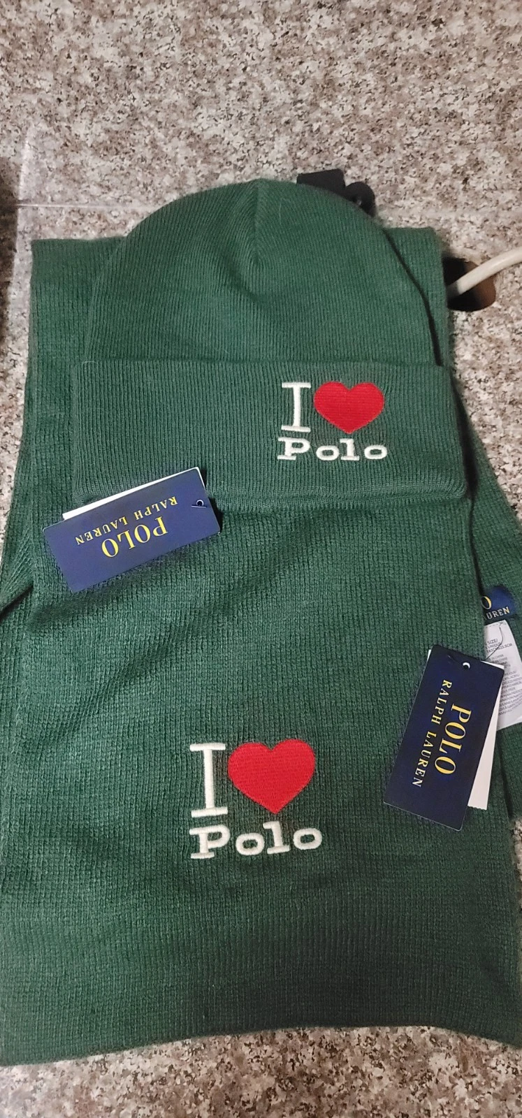 POLO RALPH LAUREN I ❤️ POLO HAT AND SCARF SET BNWT $135 OBO GREEN ONE SIZE