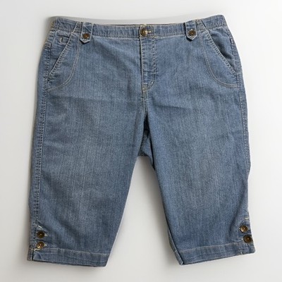 Gloria Vanderbilt Lacey Shorts Womens 16 W Blue Stretch Waistband Approx 37x14