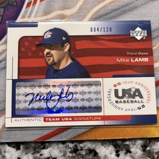 2004 USA Baseball 25-Year Anniversary Signatures Blue Ink 04/120 Mike Lamb Auto