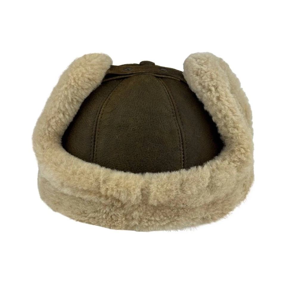 Handmade Russian Ushanka Leather Trapper Genuine Shearling Sheepskin Winter Hat - Image 4 of 4