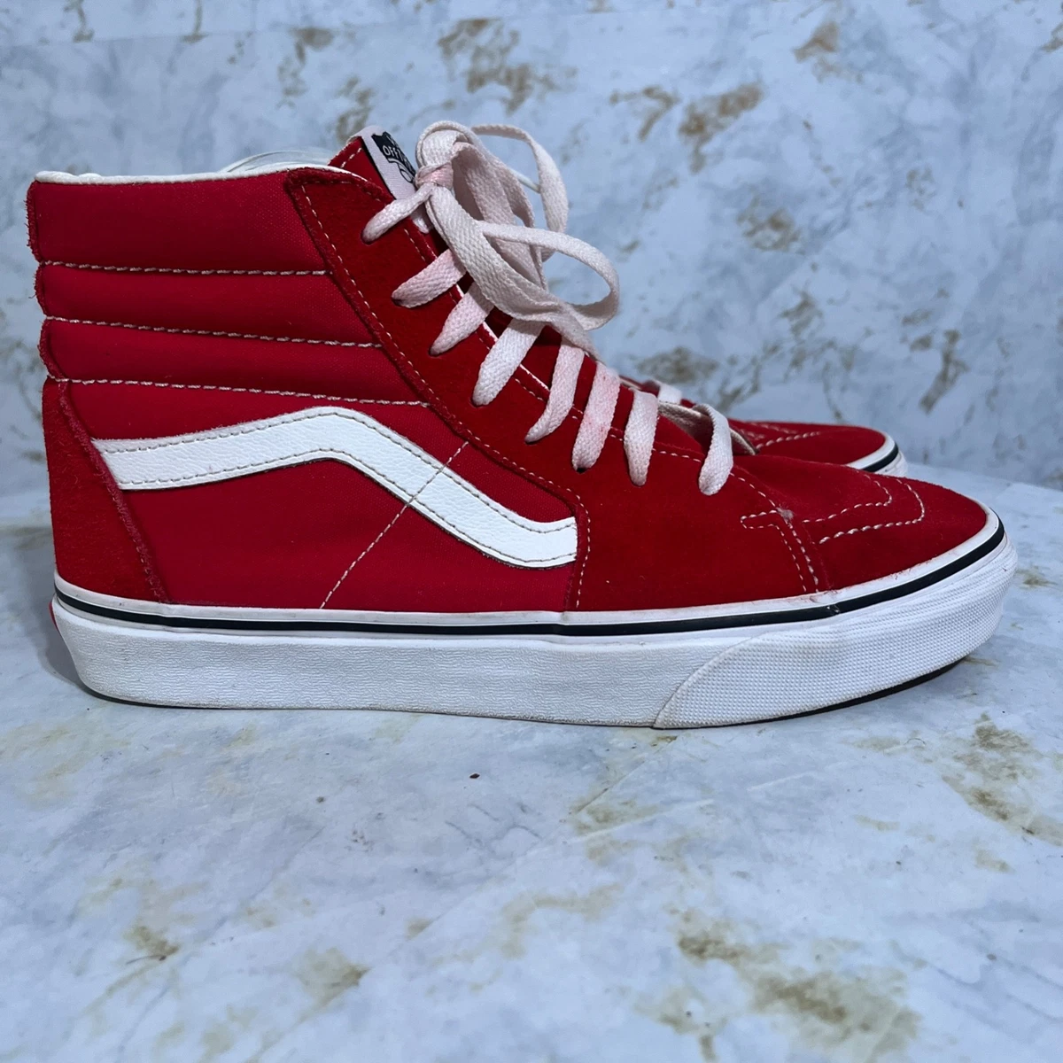 Vans Sk8-Hi Red White High Top Sneakers Men 9 Women 10.5 Suede Canvas Shoes Vans Mens Sk8-Hi Red / True White Canvas Suede Skate Shoes  main image 3