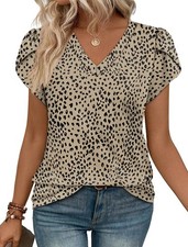 Womens Tops Dressy Casual Business Work Office Summer Blouses Leopard Print S...