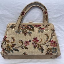 Vintage JR Florida USA Needlepoint Carpet Bag Floral Handbag