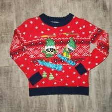 Holiday Time Youth Ugly Elves Snowboad Christmas Sweater Sz XS 4-5T Boys Girls