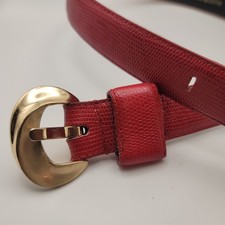Vintage 1980s Liz Claiborne Red Leather Belt Medium 27-31 Gold Tone Buckle