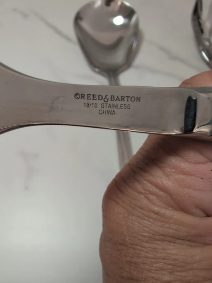 Reed & Barton Arlington Newton Stainless Steel Salad Serving Set & Meat Fork - Image 4 of 4