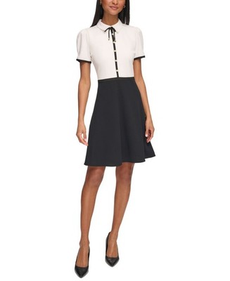 KARL LAGERFELD Collared Contrast Trim Knee-length Dress White Black Size 10 $148