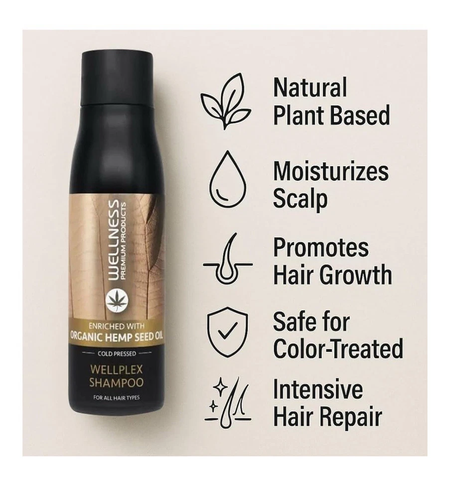 Wellness Wellplex Hemp Repair Shampoo, 500ml – Vegan, Hydrating & Restorative - Image 2 of 4