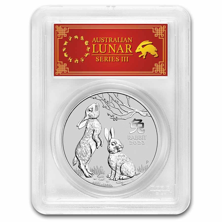 2023 AUS 2 oz Silver Lunar Rabbit MS-70 PCGS (FS, Red Label