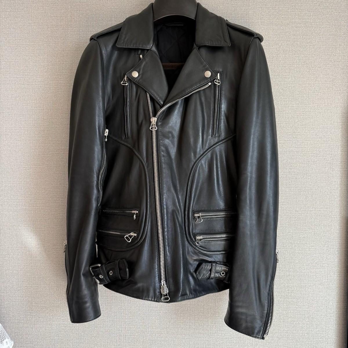 BALMAIN 10AW Lambskin Biker Leather Jacket Size 44 Decarnin Era