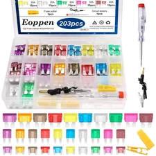 203Pcs Car Fuses Assortment Kit with Fuse Puller and Circuit Tester - Standard &