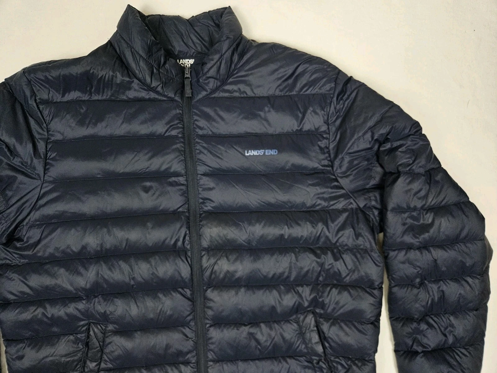Lands End Jacket Mens Extra Large Down Puffer Full Zip Navy Outdoor Gorpcore