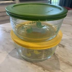 Pyrex 4 Cup Storage Bowl Yellow And Green Chicks Music Notes Spring Set Of 2