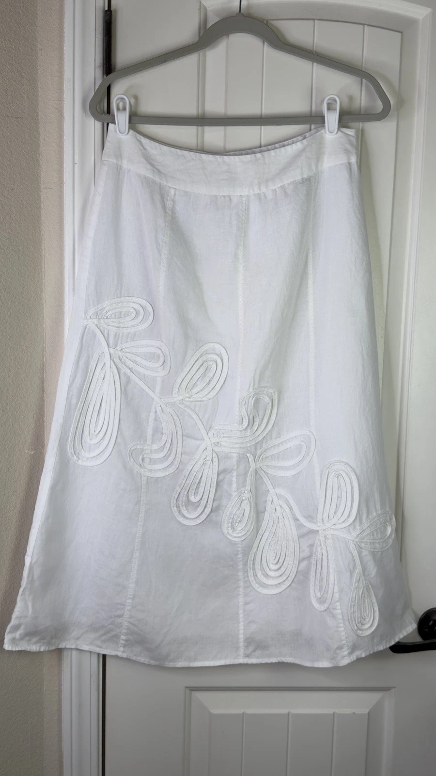 Richard Malcolm Linen Skirt Womens Sz 6 White Embellished Coastal Cottagecore